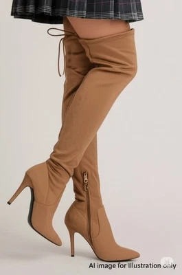 ALDO, Botas de gamuza caramelo con tacón de aguja de 4 pulgadas talla 6,5 por encima de la rodilla para mujer Foto 1 de 4