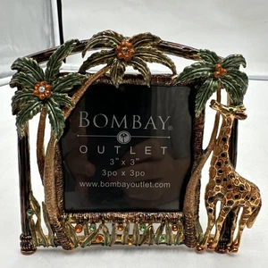 Giraffe Palm Tree Coconut Easel Table Frame Photo Enameled Crystals Bombay 3” - Picture 1 of 4