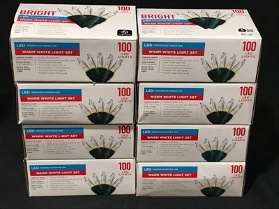 8 Sets of Make The Season Bright 100 LED Christmas Lights Warm White Indr/Outdr - Image 1 of 4