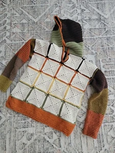 womens oversized hoodie handmade crochet vintage granny square festival  - Picture 1 of 3
