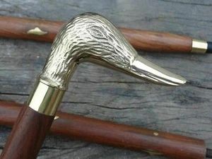 Walking Stick Cane Brass Duck Handle Vintage Antique Wooden Victorian Designer - Picture 1 of 6