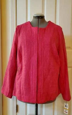 NUEVO CON ETIQUETAS Chaqueta Blazer Alfani Hot Magenta Tweed Frente Abierto con Bolsillos con Cremallera 16W  Foto 1 de 4