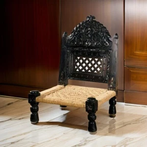 Wooden Pida Chair Folding with Cotton Rope Chair Low high chair Black - Picture 1 of 3