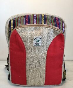Hemp & Cotton Backpack Unisex Handmade Nepal Red/Vermillion with Thaka Design