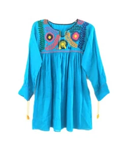 Blusa túnica azul auténtica rococó mexicana bordada floral para mujer talla única - Imagen 1 de 6