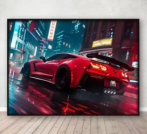 Póster de regalo de dormitorio de auto deportivo con impresión de arte de pared Chevrolet Corvette enmarcado A4 - Imagen 1 de 3