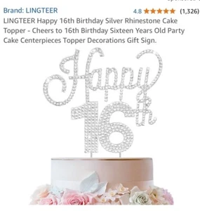 Lingteer Happy 16th Birthday Rhinestone Cake Topper - Picture 1 of 3