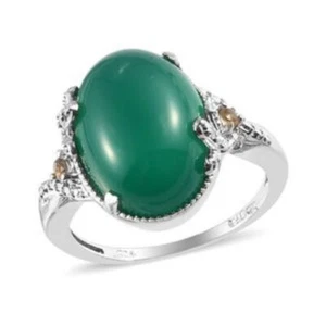 Green Jade Brazilian Citrine, Diamond Ring in Platinum Over Sterling Silver SZ 9 - Picture 1 of 1
