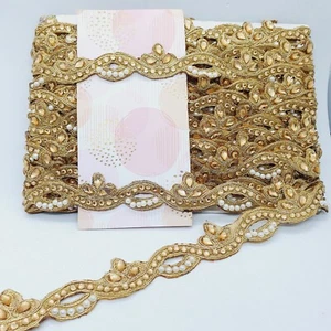 1m gold crystal indian arabic paisley braid beaded lace bridal wedding 2.5cm - Picture 1 of 1