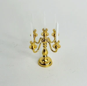 Dollhouse Miniature Metal Candelabra Candleholder Candlestick Stand With Candles - Picture 1 of 5