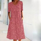 Womens Summer Short Sleeve Print Dress Ladies Beach Boho Midi Sundress Plus Size