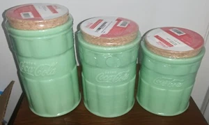 Coca Cola JADEITE GREEN 3 Piece Canister Set NEW - Picture 1 of 10