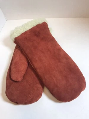 Mits Mittens Mens XL Red Suede Lining Faux Fur Cleaned - Image 1 of 4
