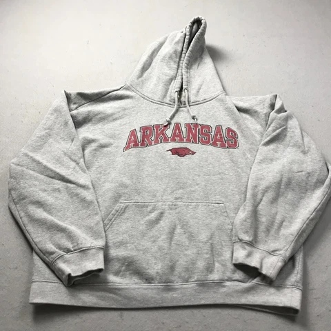 Arkansas Razorbacks Hoodie Mens Large Gray Sweatshirt NCAA Logo Fleece Boxy Fit Cover
