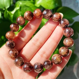 11-11.7mm Natural Copper Rutilated Quartz Stretch Crystal Beads Bracelet C1345 - Picture 1 of 10