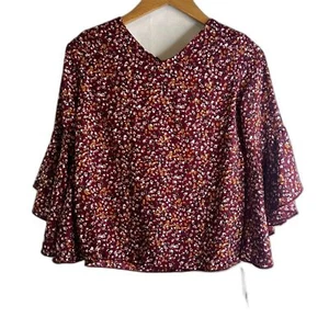 By Heart By NWT Red Floral Print Bell Sleeve Peasant Blouse GIRLS Size L/14 - Picture 1 of 12