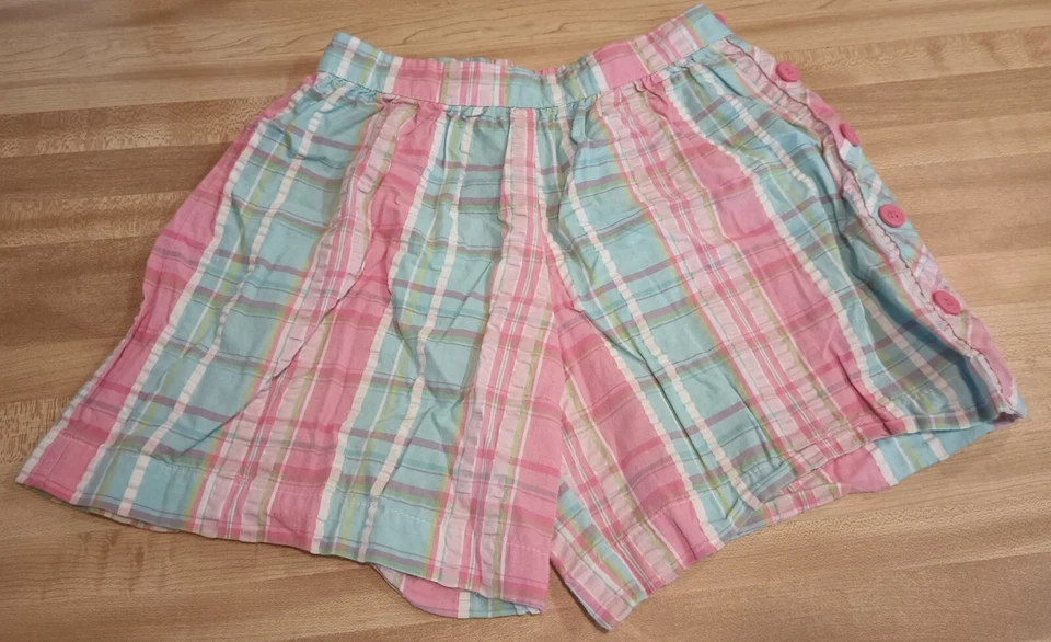Hart strings Pastel Plaid Shorts - Girls Size 7 - EUC Cotton Buttons macaron - Image 1 of 1