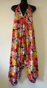 Indian Hippie Floral Halter Neck Harem Jumpsuit Rayon Black 3 Colour Flowers - Picture 1 of 6