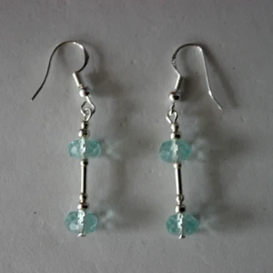 Silver Earrings With Faceted Aquamarine Beads 3 Gr.3.2 Cm. Long + Hook - Picture 1 of 6