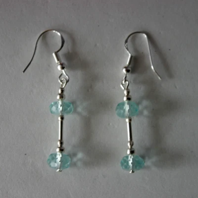 Silver Earrings With Faceted Aquamarine Beads 3 Gr.3.2 Cm. Long + Hook - Image 1 of 4