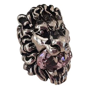 Gucci Lion Head Motif Silver Ring Light Pink Crystal Size 10 NEW - Picture 1 of 6