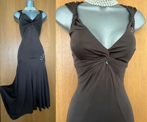 Karen Millen Reino Unido 12 Camiseta Marrón Detalle de Giro Ajuste Llamarada Noche Formal Vestido Mediodía - Imagen 1 de 9