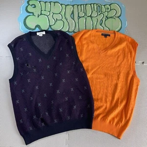 Lot Of 2 Vintage Men’s L Lacoste (hole) + Tommy Hilfiger XXL Sweater Vests - Picture 1 of 12
