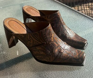 Antonio Melani Shoes 8.5 Mule Bootie Brown Tooled Leather Western Tango Clog - Picture 1 of 18