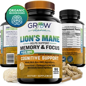 Lions Mane Mushroom Capsules | 4200mg | 120 Count | Vegetarian | by grow vitamin - Picture 1 of 8