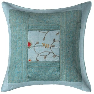 Indian Polydupion Decorative Home 16 x 16 Inch Embroidery Floral Cushion Cover - Picture 1 of 3