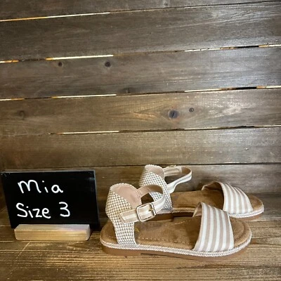New NWOB Big Kids Mia Esmee Tan Off White Casual Canvas Beach Sandals Size 3 Y - Image 1 of 4