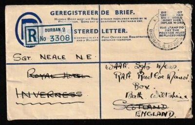 Sudáfrica 1934-45 #8 4d blye en cubierta registrada a Inglaterra usado 1943 Foto 1 de 2