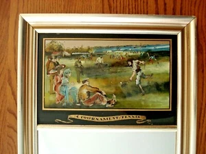 Vtg A lawn Tennis Tournament Mirror Eglomise Reverse Hand Painted Gilded 15x26 - Picture 1 of 7