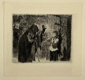 Chasse Lievre GRAVURE Eau Forte FELICIEN ROPS Petit Braconnier XIX° - Picture 1 of 3