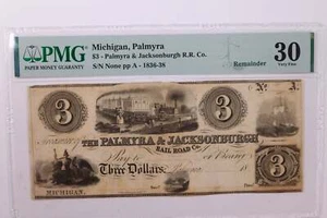 18__ $3., moneda obsoleta., Palmira, MI., clasificación PMG en estado bastante bueno 30., tienda #GMI019 - Imagen 1 de 2