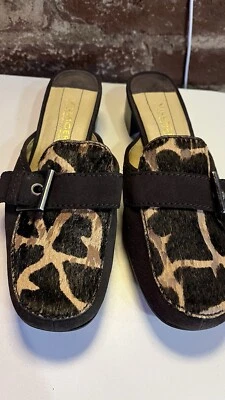 Liz Claiborne Villager Animal Print Cowhide Suede Mules Sz 7 Women Preowned  - Image 1 of 4