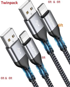 2Pack 6ft + 6 fiPhone Charger Cable Lightning MFi Certified- - Picture 1 of 24