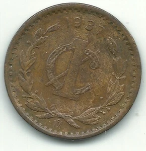 HIGH GRADE XF CONDITION 1937 MEXICO ONE CENTAVO COIN-MAR027 - Picture 1 of 2