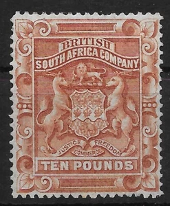 RHODESIA SG13 1892 £10 MARRONE MTD COME NUOVO - SHORT PERF AT TOP - Foto 1 di 1