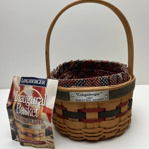 1997 Longaberger Inaugural Basket Cloth Flag Print Liner w/ Pamphlet Patriotic Cover