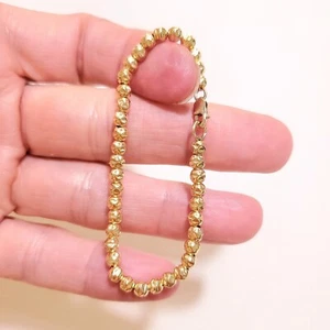 Kette aufgereiht 14k massiv 4mm Gelbgold rund Nugget Karabinerverschluss Armband - Bild 1 von 10