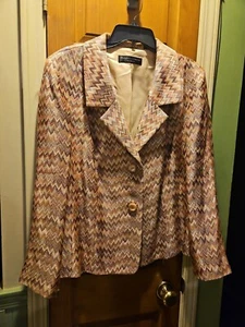 Dana Buchman Women Earth Color Pattern Lined Jacket Size 16 - Picture 1 of 8