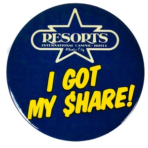 Resort Casino Atlantic City Vintage Swag I Got My Share Button Pin Pinback blau - Bild 1 von 3