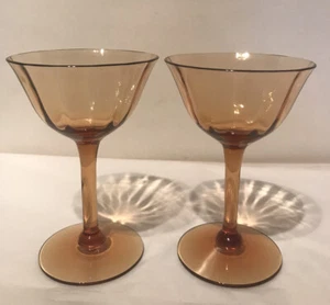 Juego de 2 vasos/bebidas cordiales de licor vintage de cristal ámbar de 4"" - Imagen 1 de 6
