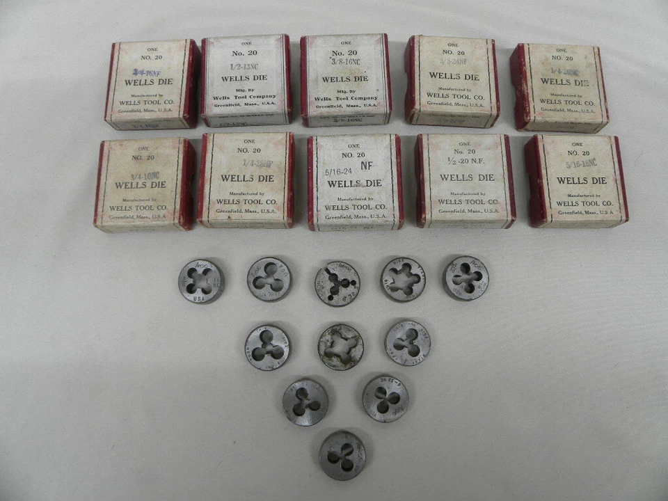 New 21 Pc. No. 20 Wells Tool Die and ACE Die in Box and Loose 1/4 to 3/4 NF& NC - Image 1 of 4