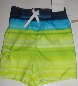 Boys Arizona Blue & Zippy Green Striped Swim Trunks Shorts Size 4 - Picture 1 of 2