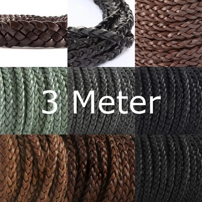 ESNADO Lederband, Lederriemen flach geflochten - Breite: 4mm, 5mm, 12mm - 3 Meter