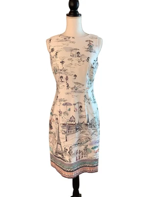 Chetta B Women's White Sleeveless Cotton Shift Dress Paris Venice Italy Size 4 - Image 1 of 4