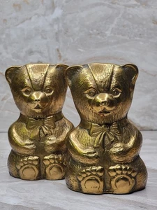 Vintage Brass Teddy Bear Bookends - Made in Korea, 5.5" Tall - Picture 1 of 6