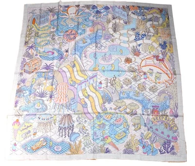 Chal Hermès Splash Park 140 Cm Bufanda De Cachemira Y Seda Azul Gris 56" 051 - Imagen 1 de 4